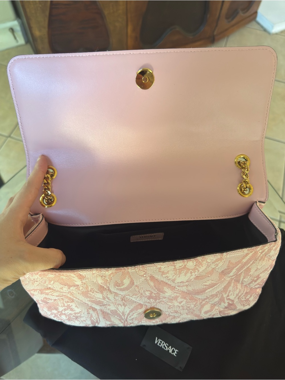 Versace Pink Quilted Jacquard Shoulder Bag - Picture 9 of 13